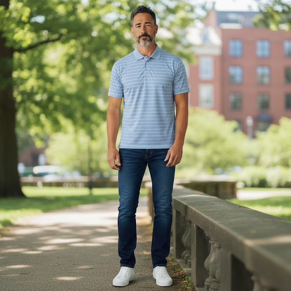 George Polo Shirt Striped Blue Short Sleeve Mens XL